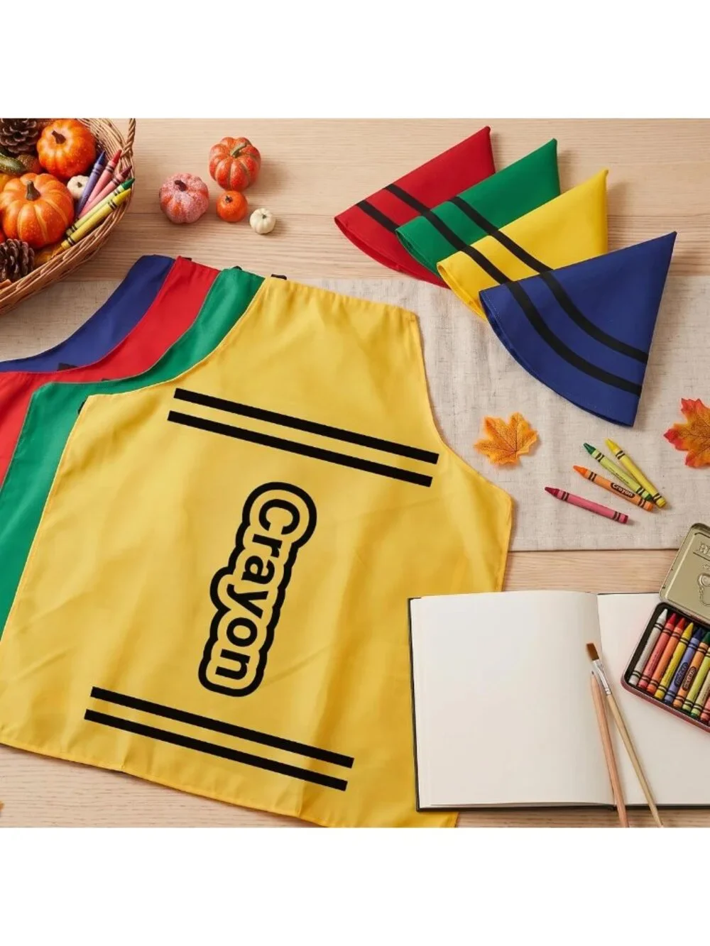 Colorful Adult Crayon Costume with Apron & Gnome Cone Hats - Fun Halloween Group